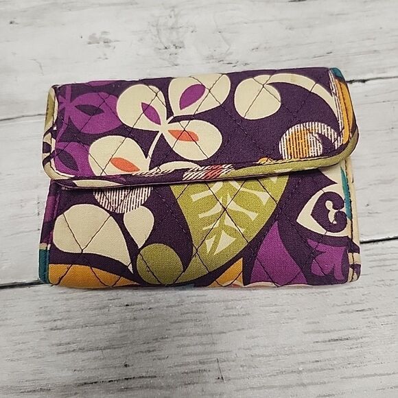 Vera Bradley Handbags - Vera Bradley Plum Petals Purple Trifold Wallet Magnetic Closure Retired Pattern